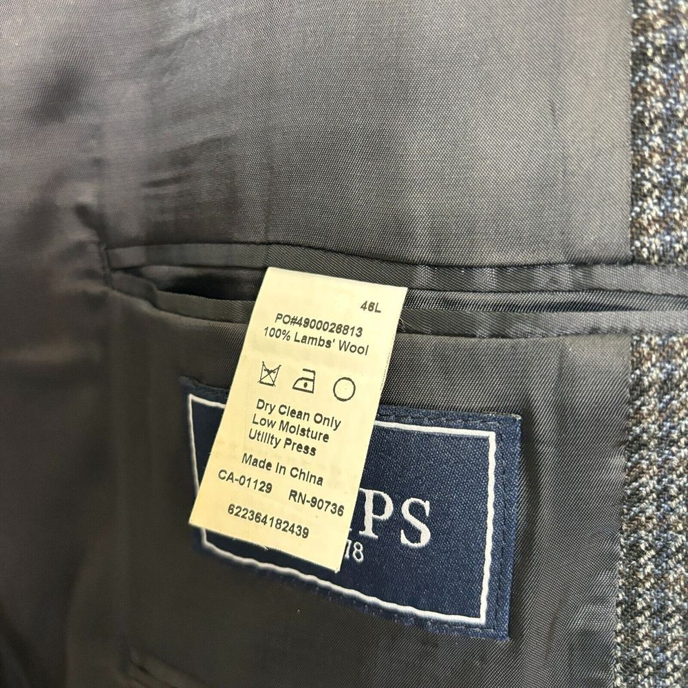 CHAPS 46L‎ Houndstooth Sport Coat Blazer 100% Lambswool Blue Gray Suit Jacket - Picture 8 of 9